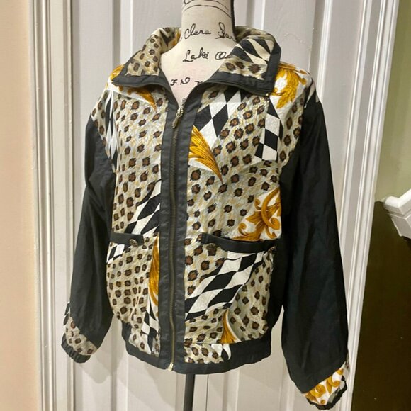 Y2K 90’s RETRO LEOPARD PRINT BOMBER JACKET WINDBREAKER with  PADDINGS Sz M DISCO - Picture 13 of 16